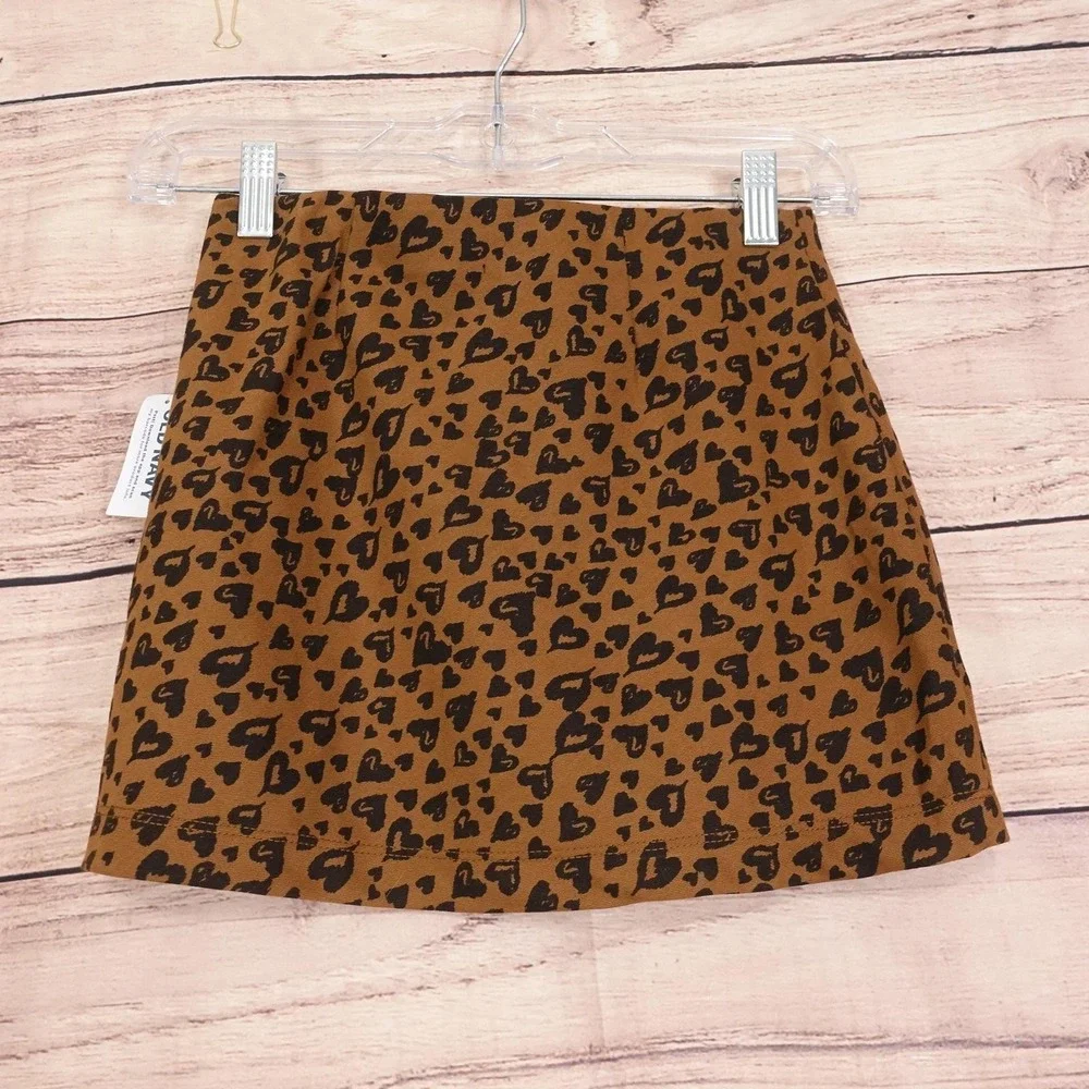 New! Old Navy Skirt Girls‎ 8 Brown Animal Print Knit Mini Elastic Waist